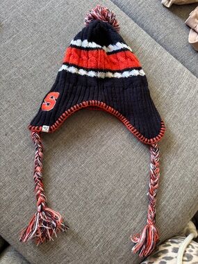 47 Brand Syracuse Earflap Pom Beanie in Navy Blue and Orange